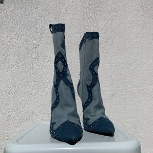 Rhinestone Denim Western Stilleto Boots